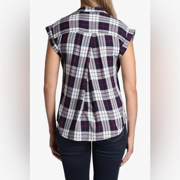 JACHS Girlfriend Black and White Blouse Cap Sleeve Mandarin Collar - Picture 2 of 7